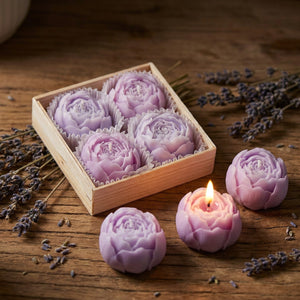 Coffret bougies pivoine Violette cire de soja dans boîte cadeau
