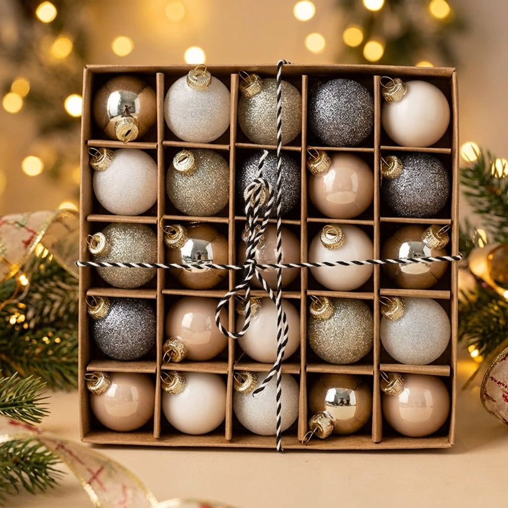 Boules de noël decoratives verre plastique lot 25 pièces 4cm Modèle A - Lot de 25