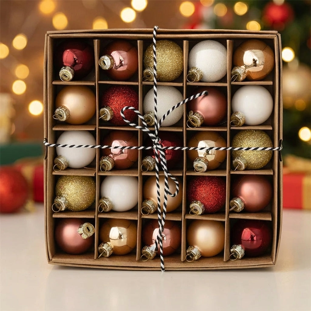 Boules de noël decoratives verre plastique lot 25 pièces 4cm Modèle B - Lot de 25