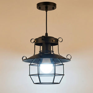 Suspension cage metal noir bistrot ampoule LED 6000K lumiere blanche