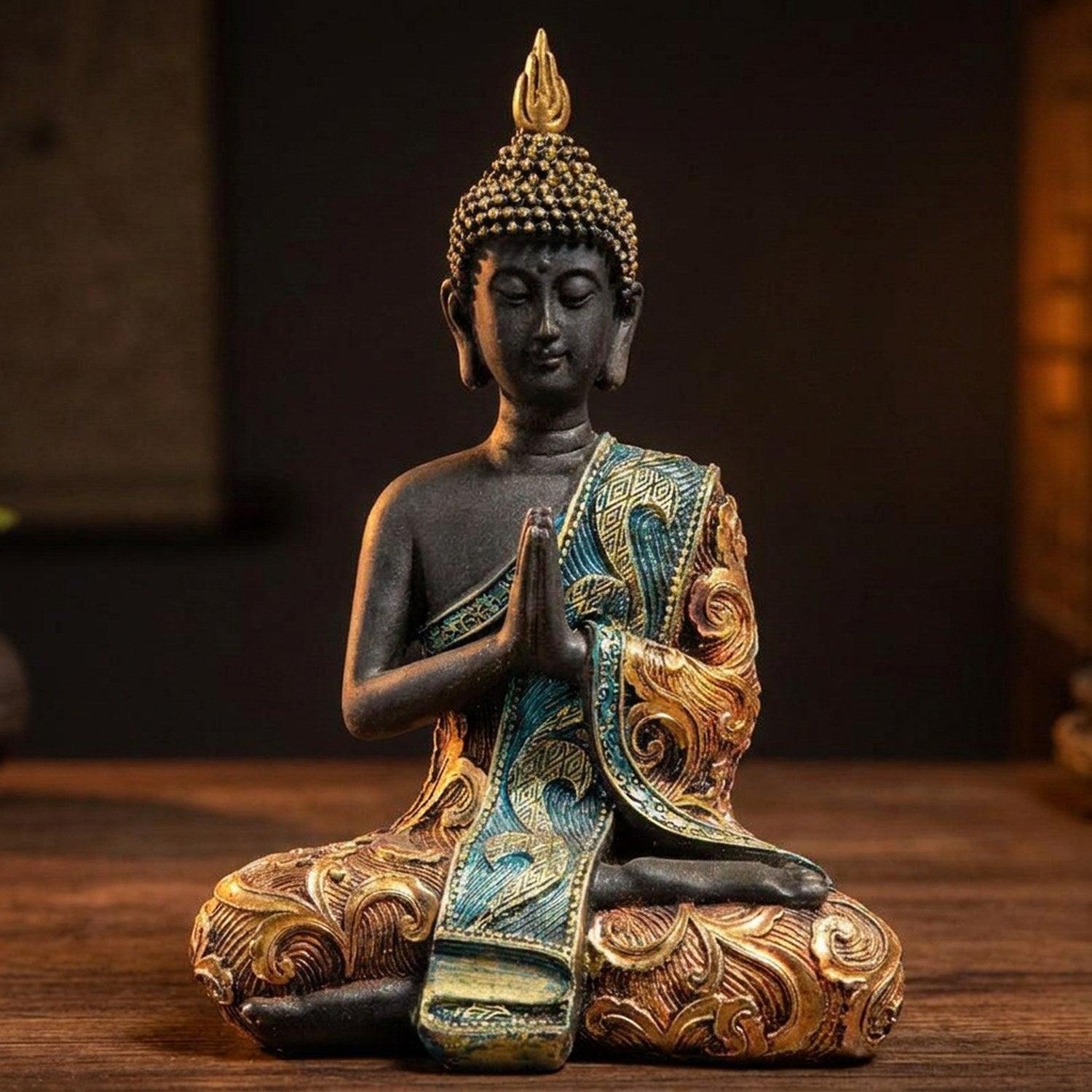 Statue bouddha thaï résine noire taille M 28cm, décoration zen salon