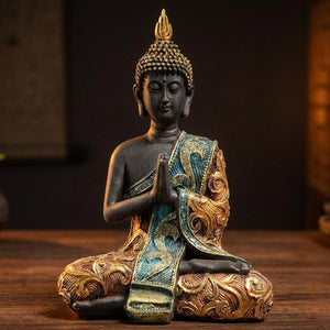 Statue bouddha thaï résine noire taille M 28cm, décoration zen salon