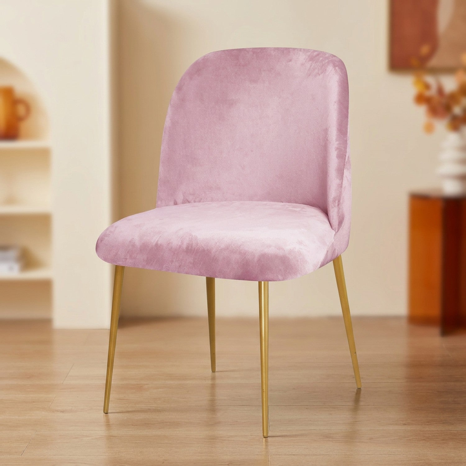 Housse de chaise en velours rose vue de face