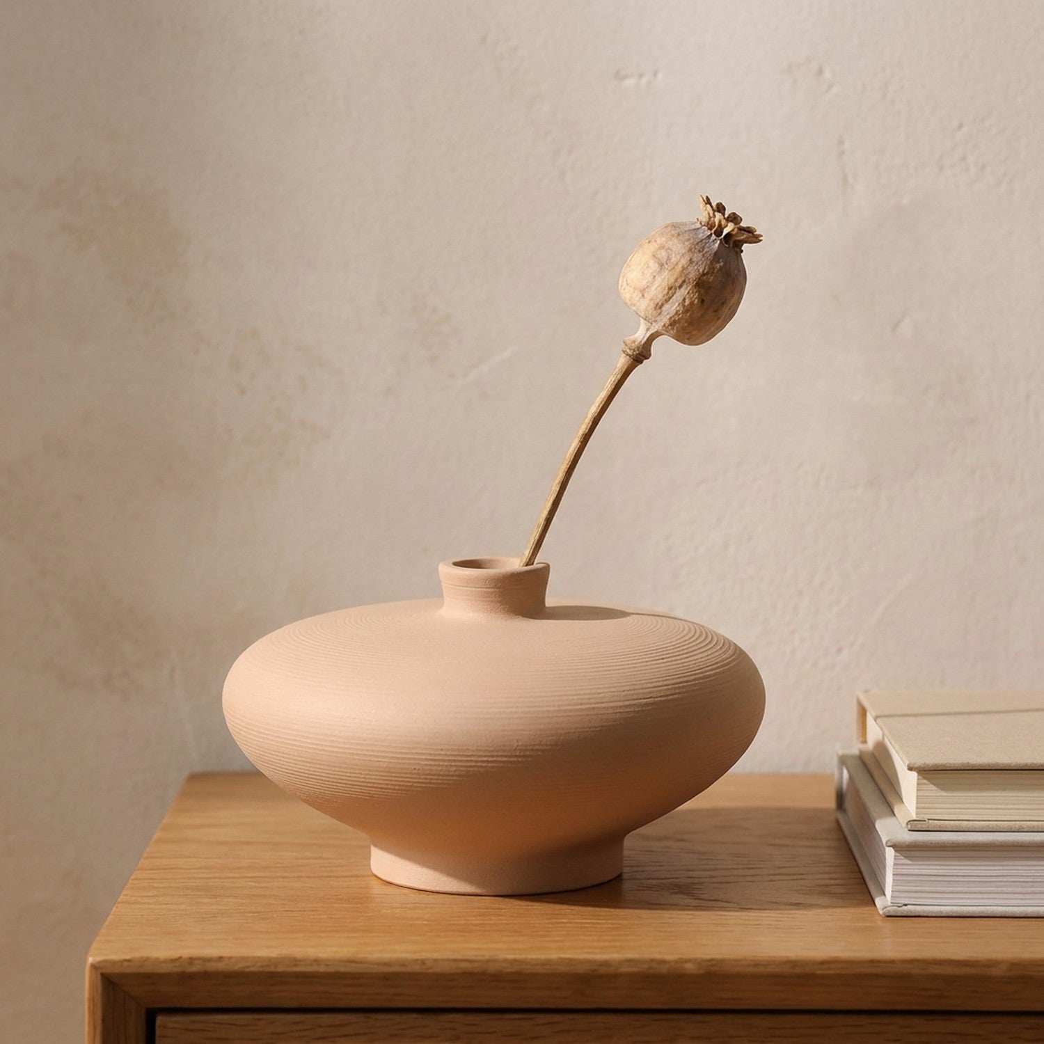 Coupe en céramique mate terracotta 13 cm avec capsule de pavot séché