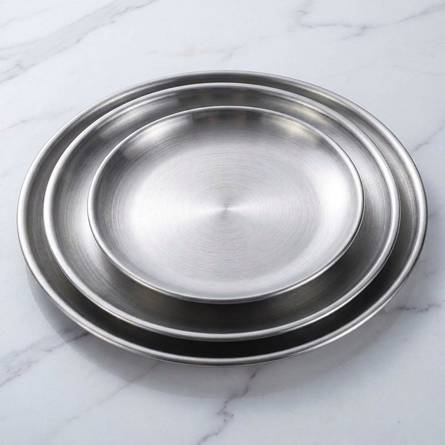 Plateau de service rond métal finition miroir argentée