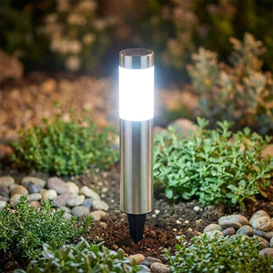 Lampadaire solaire argenté lumière blanche jardin nuit