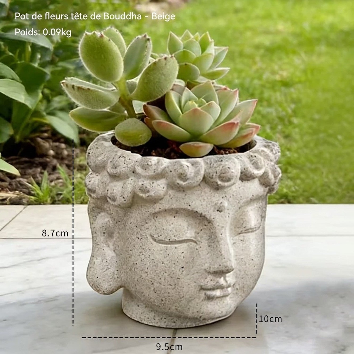 Pot de fleurs tête de Bouddha - Beige pierre