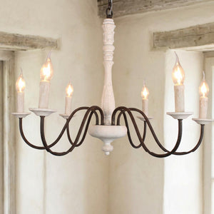 Lustre blanc vieilli à bougies LED en ambiance campagne chic