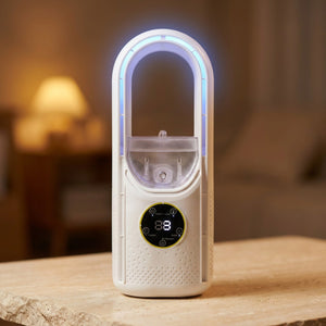 Ventilateur humidificateur blanc gros plan