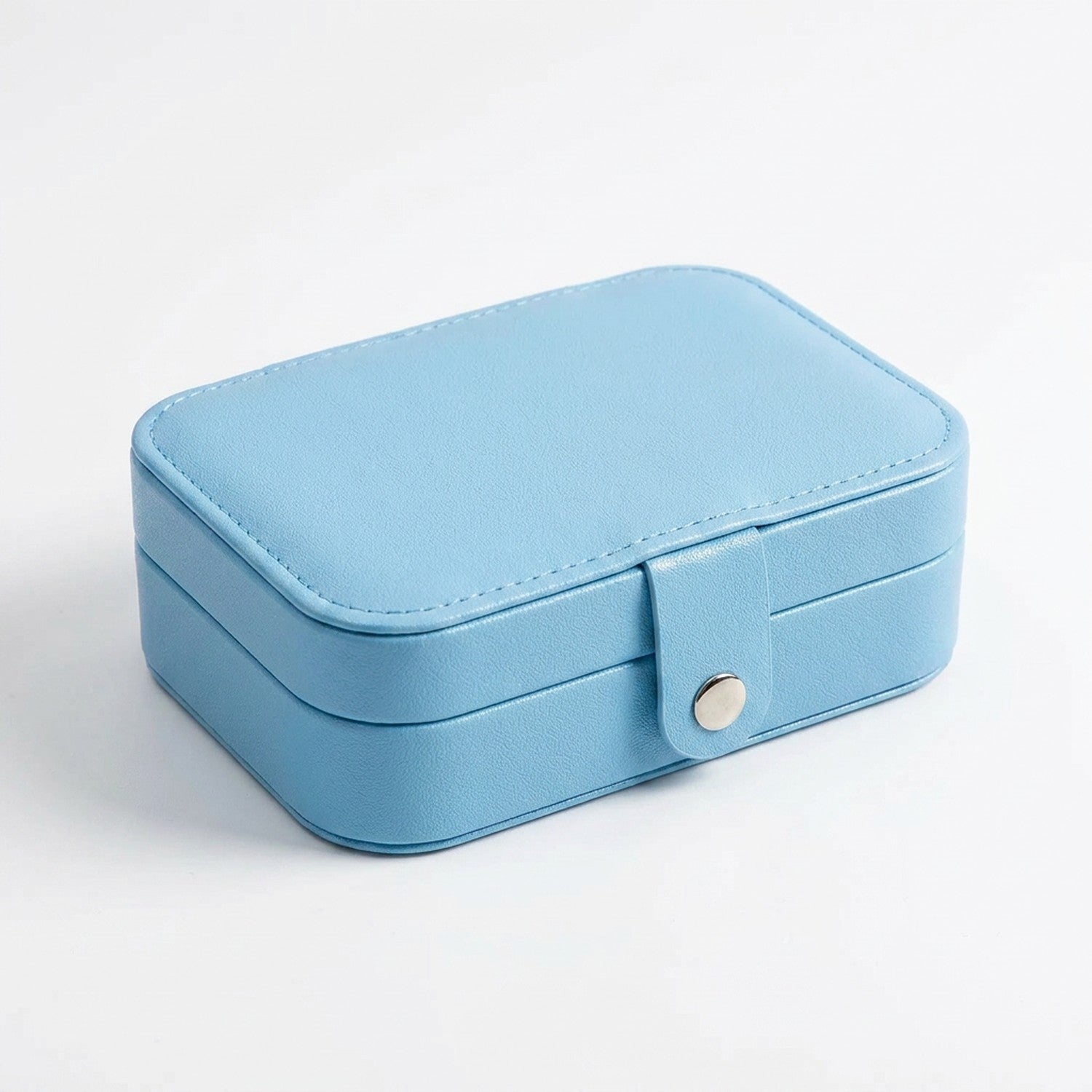 Boite à bijoux de voyage couleur bleu ciel en simili cuir