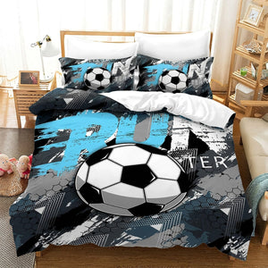Housse de couette de football bleu gris et noir effet coup de pinceau