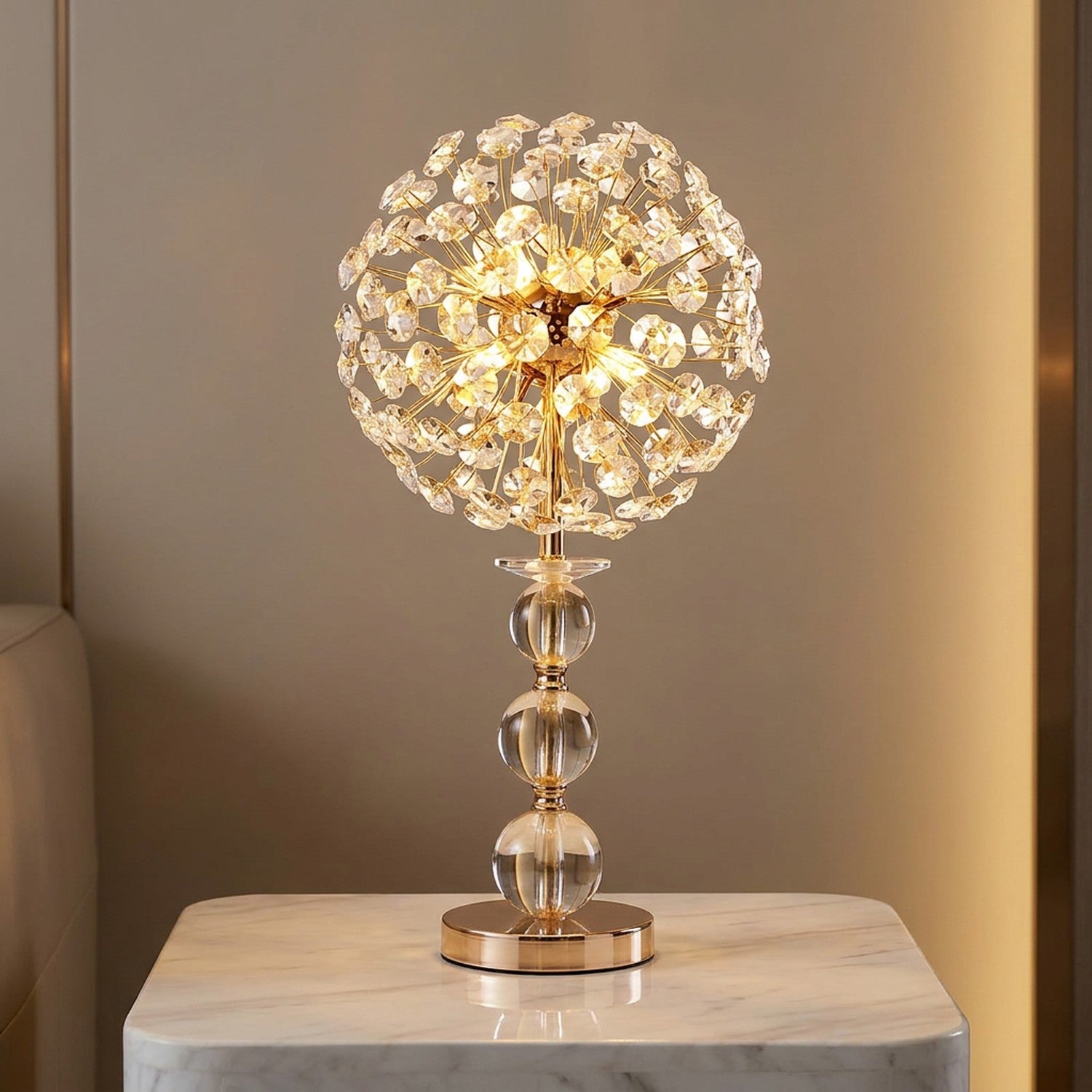 Lampe de table en cristal doré modèle Boules cristal sphériques