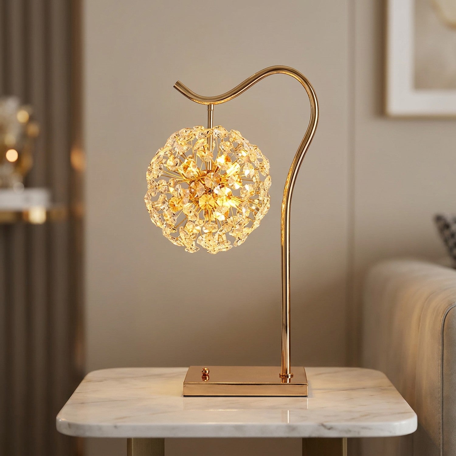 Lampe de table en cristal doré modèle Bras courbé design luxe