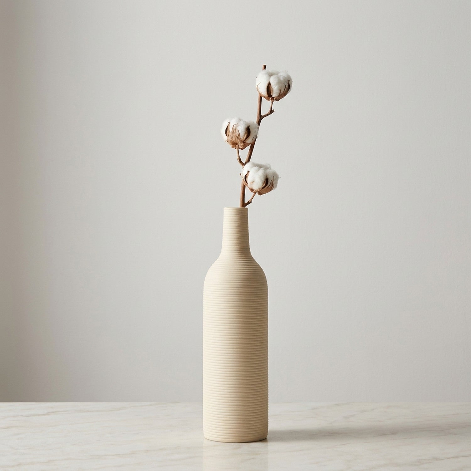 Soliflore céramique beige 32 cm avec tige de coton séché