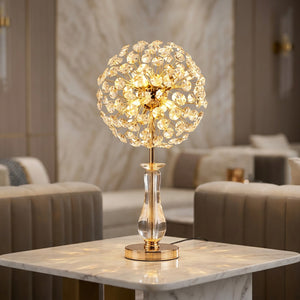 Lampe de table en cristal doré modèle Colonne cristal élégante