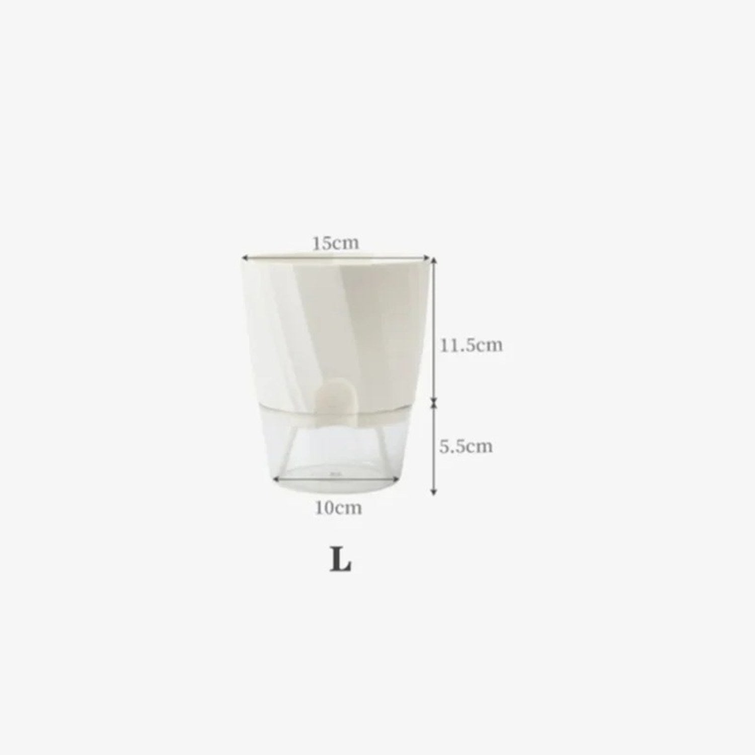 Guide des tailles taille L pot auto-arrosage 15 cm diamètre 17 cm hauteur