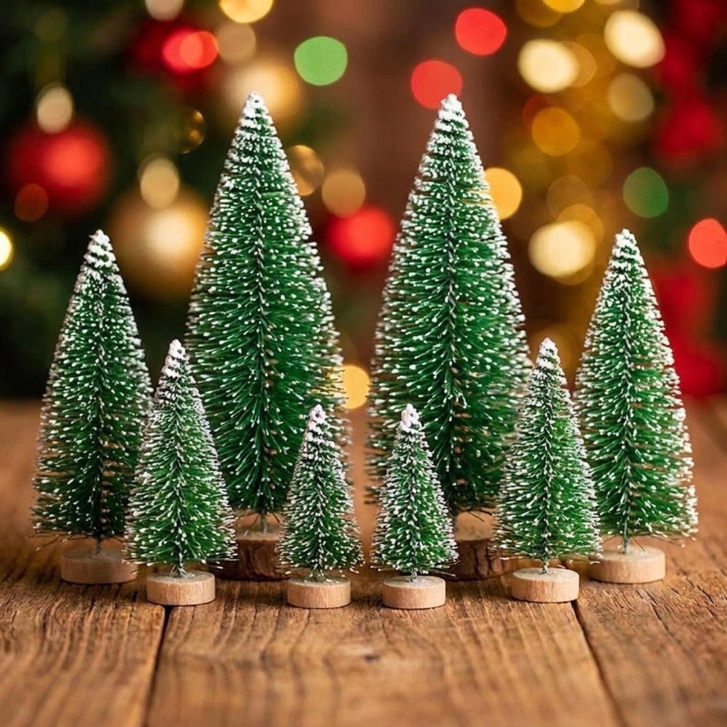 Mini sapins de Noël en sisal vert classique lot de 8 pièces sur base en bois