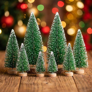 Mini sapins de Noël en sisal vert classique lot de 8 pièces sur base en bois
