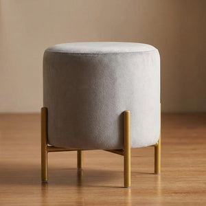 Pouf rond en velours Gris vue de trois quarts