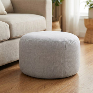 Pouf tabouret rond en lin coloris gris