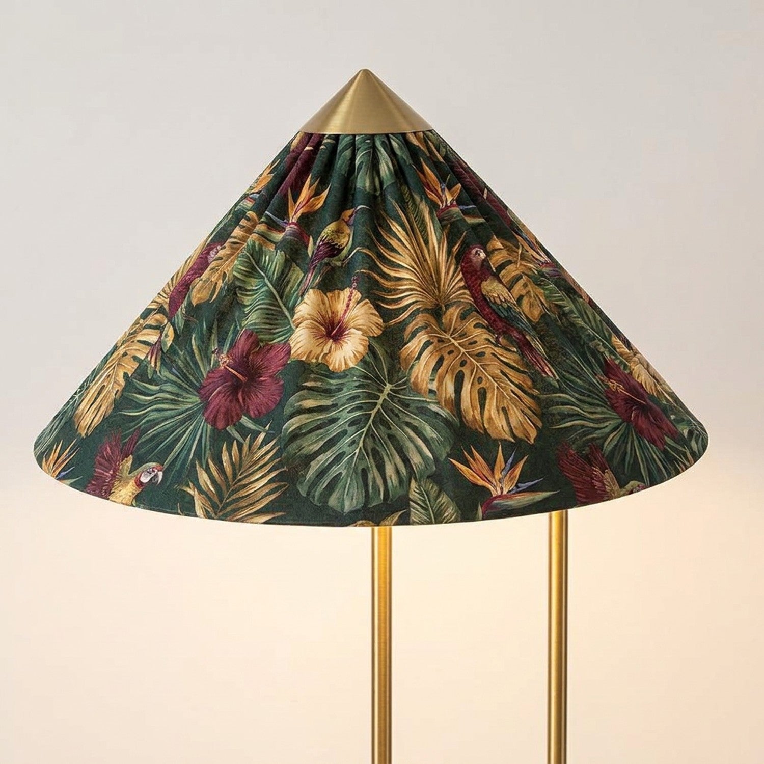 Lampadaire modèle Imprimé abat-jour jungle tropical feuillage doré