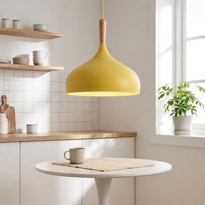 Suspension nordique coloris Jaune abat-jour oignon bois