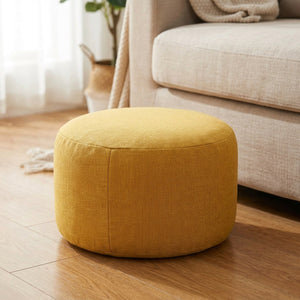 Pouf tabouret rond en lin coloris jaune
