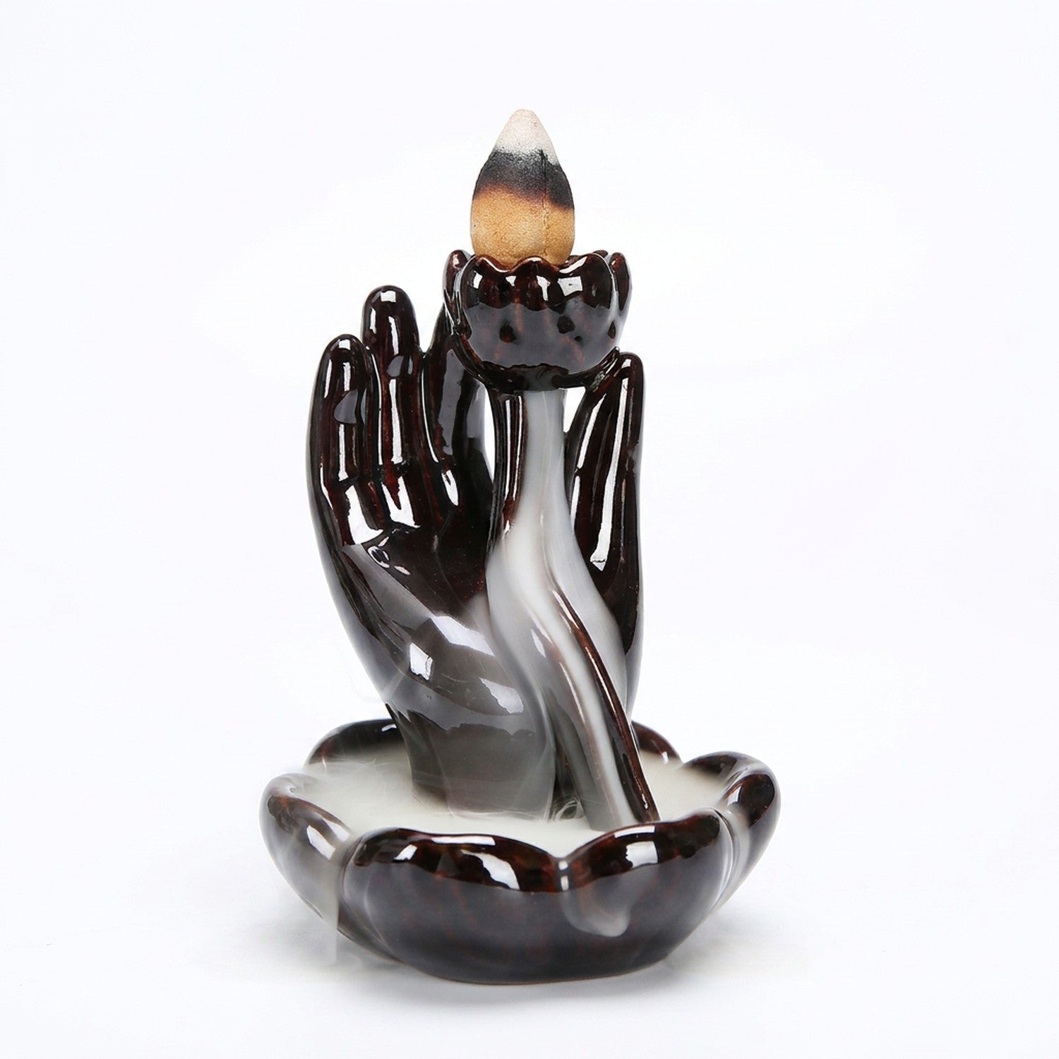 Brûleur d'encens cascade Modèle Main en forme de paume bouddhiste en céramique