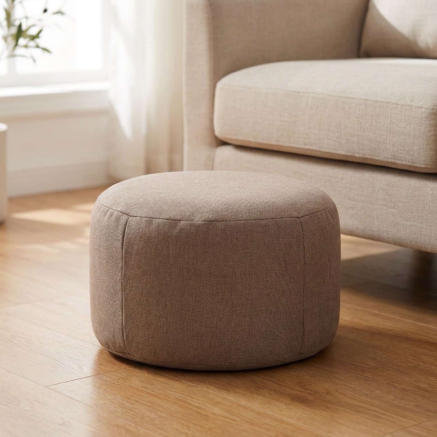 Pouf tabouret rond en lin coloris marron
