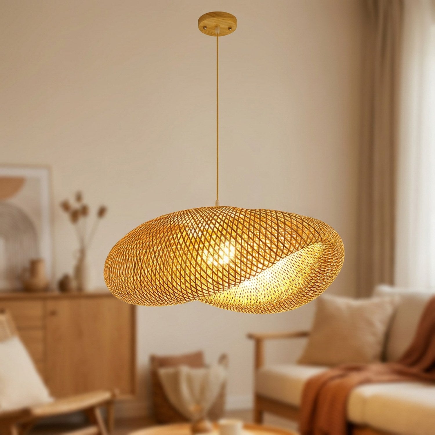 Suspension bambou vague 36cm variante Naturel - rosace bois