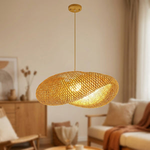 Suspension bambou vague 36cm variante Naturel - rosace bois