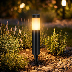 Lampadaire solaire noir lumière chaude ambrée jardin nuit
