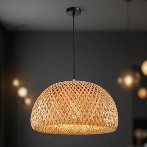 Suspension bambou cloche 26cm variante Noir - rosace noire