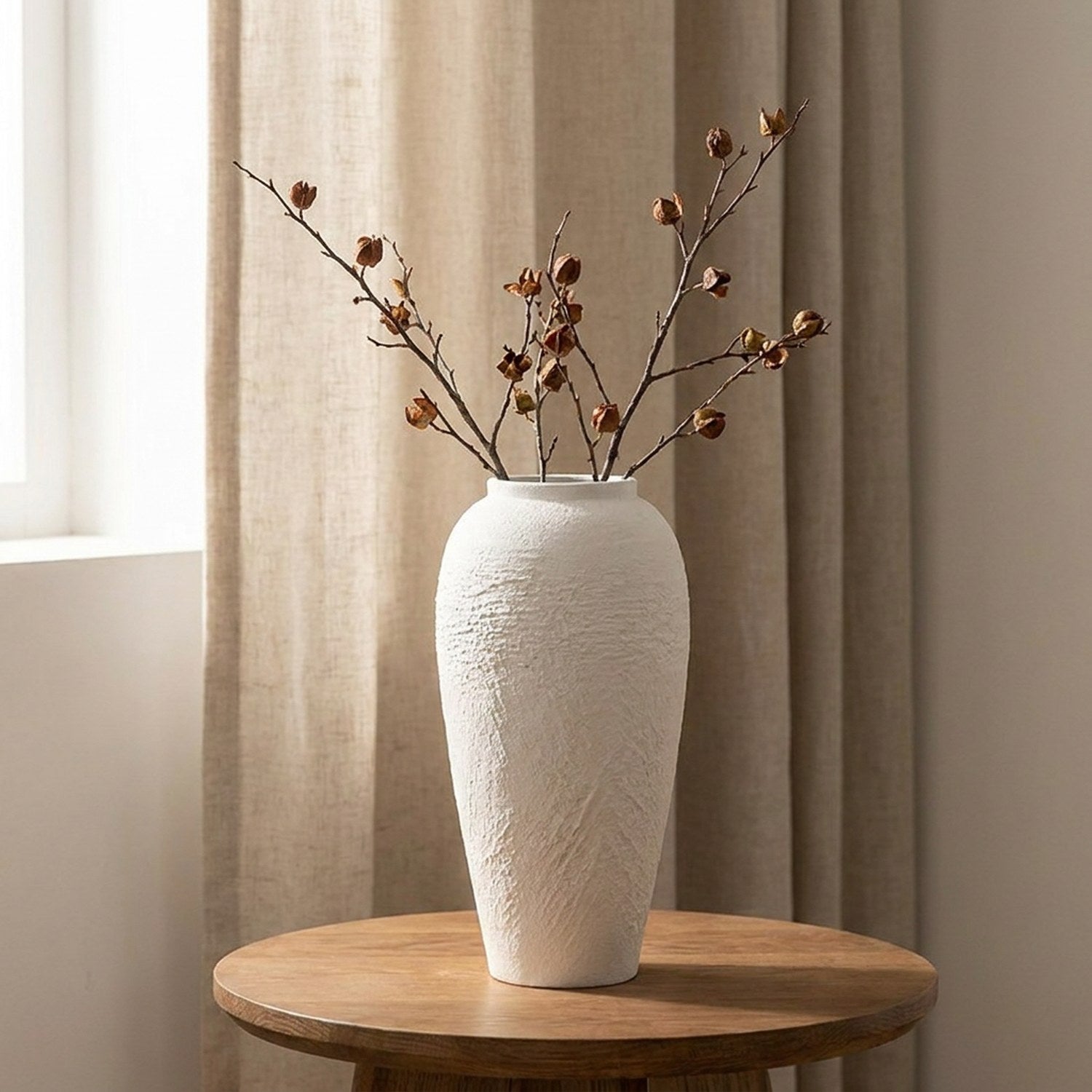 Vase en céramique blanche silhouette ovale sur une table