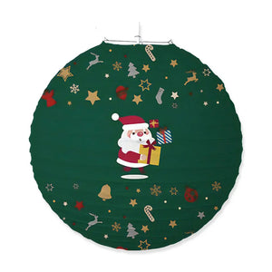 Lanterne de Noël Père Noël vert étoiles 30 cm
