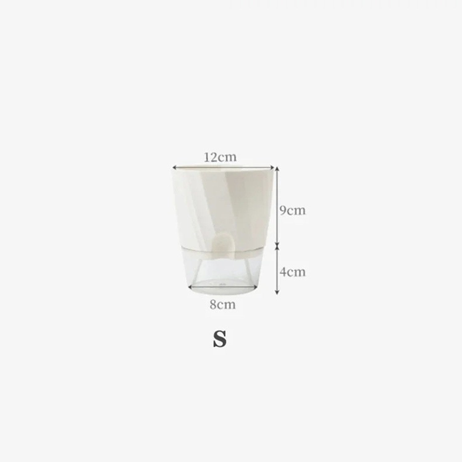 Guide des tailles taille S pot auto-arrosage 12 cm diamètre 13 cm hauteur
