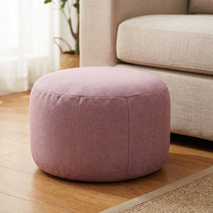 Pouf tabouret rond en lin coloris rose