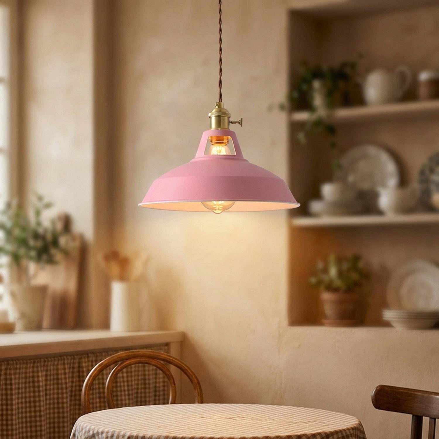 Suspension rétro industrielle coloris Rose câble tressé