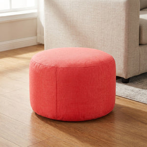 Pouf tabouret rond en lin coloris rouge