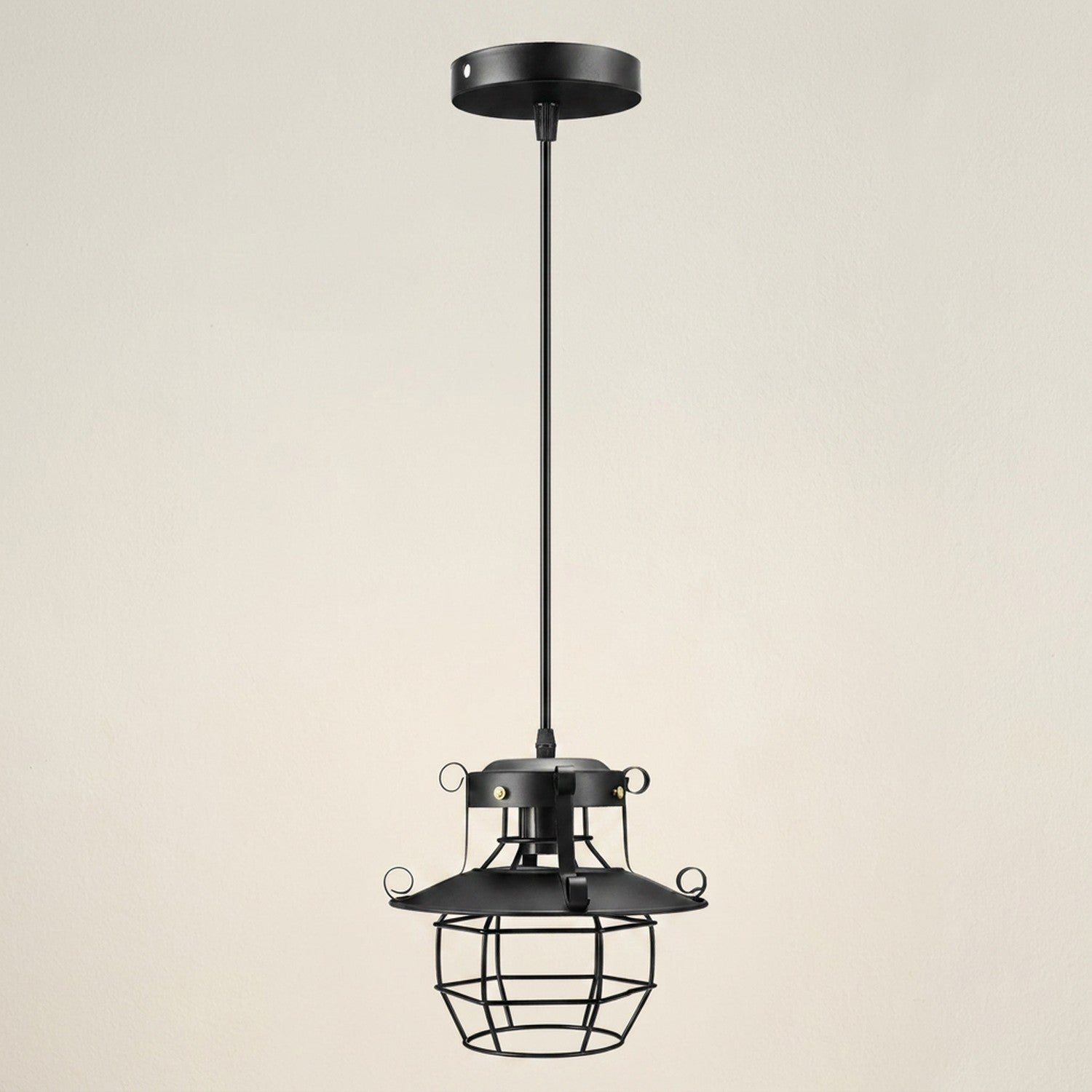 Suspension cage metal noir bistrot sans ampoule culot E27