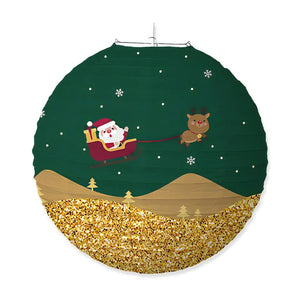 Lanterne de Noël Traîneau Père Noël vert doré 30 cm