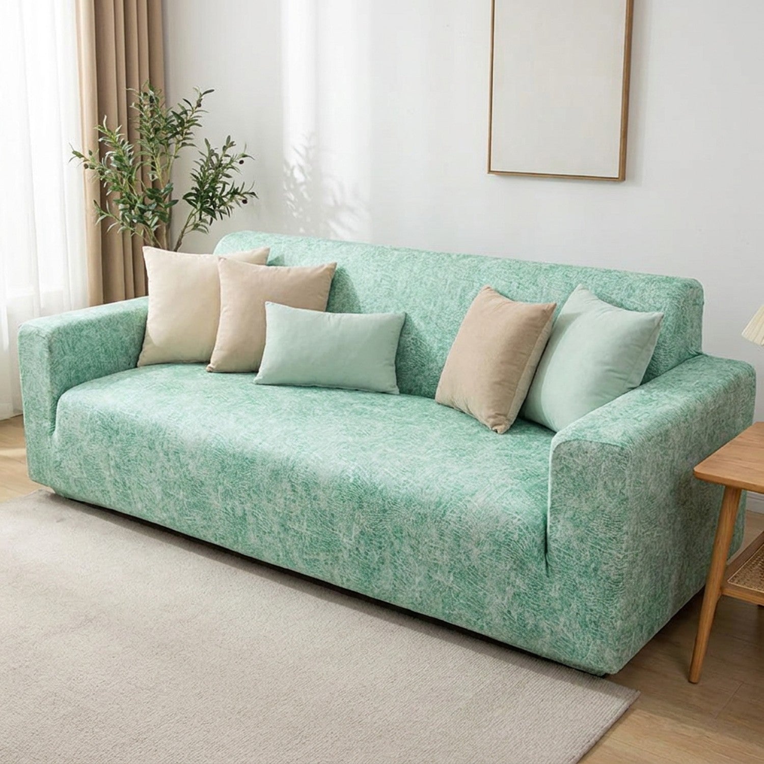 Housse de canapé jacquard vert menthe