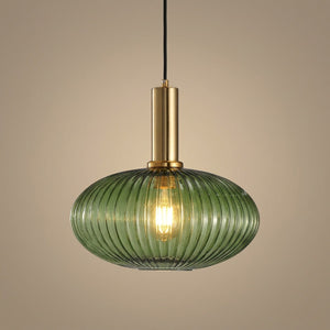 Suspension en verre vert texturé modèle Soucoupe