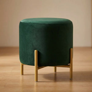 Pouf rond en velours Vert foncé vue de trois quarts