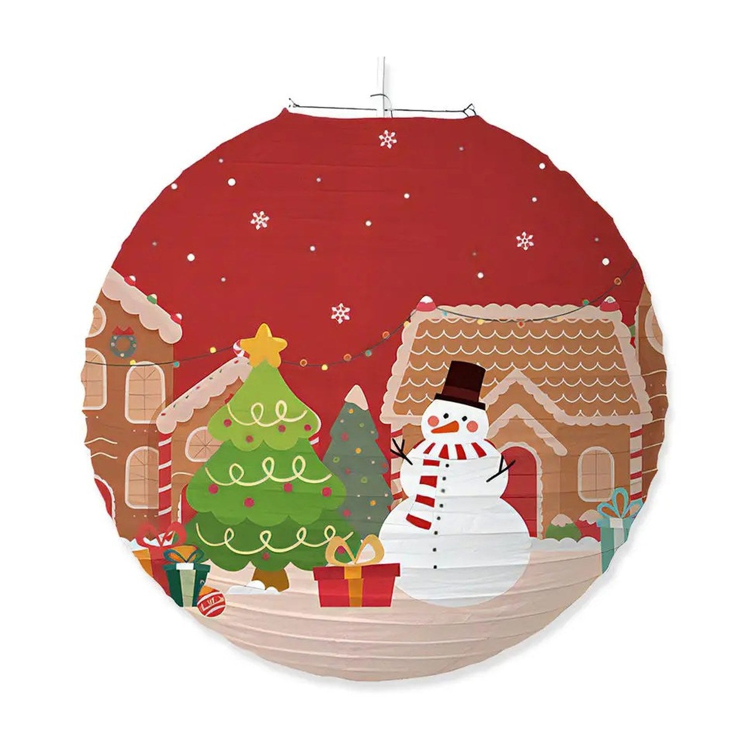 Lanterne de Noël Village bonhomme de neige sapin rouge 30 cm
