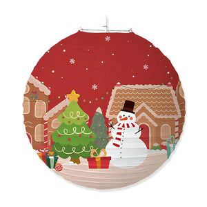 Lanterne de Noël Village bonhomme de neige sapin rouge 30 cm