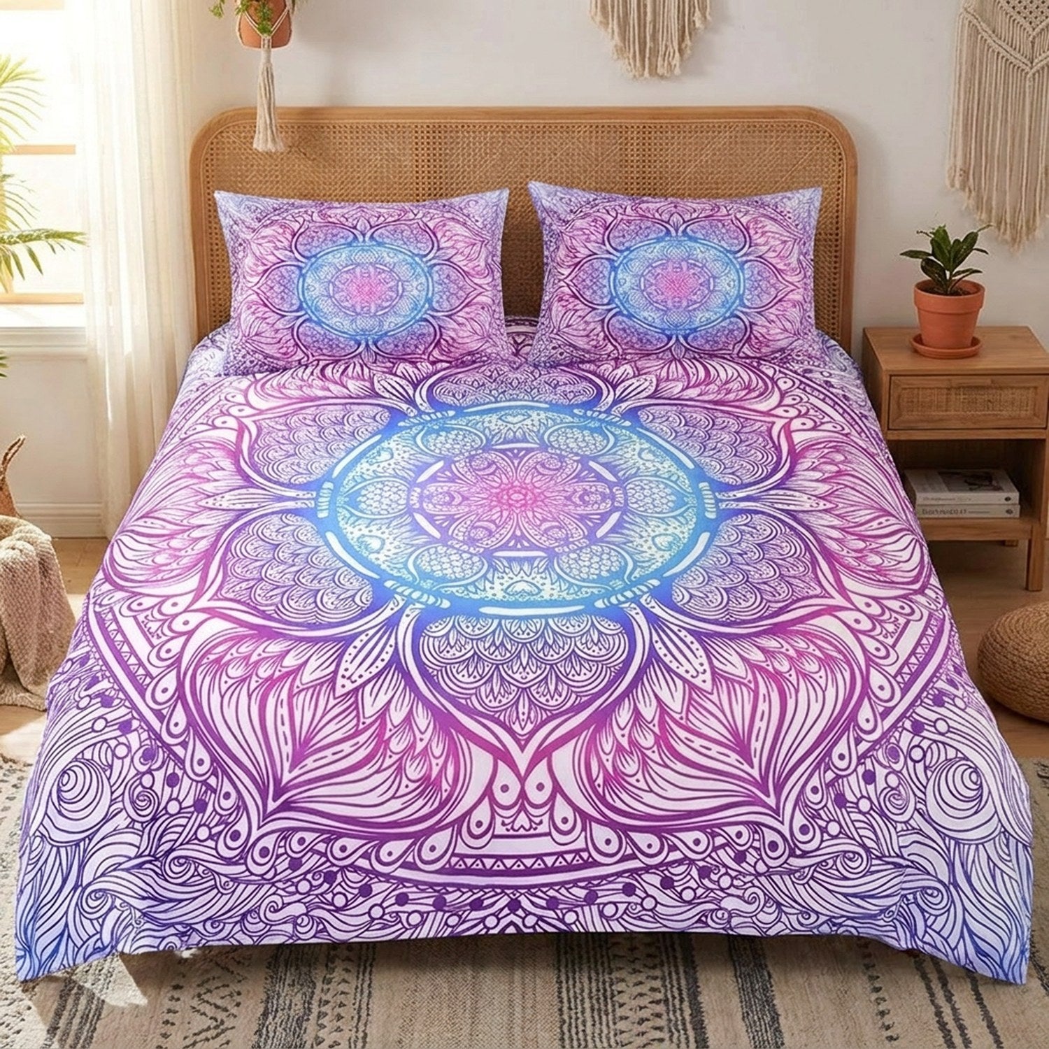 Parure de lit mandala dégradé violet variante coloris