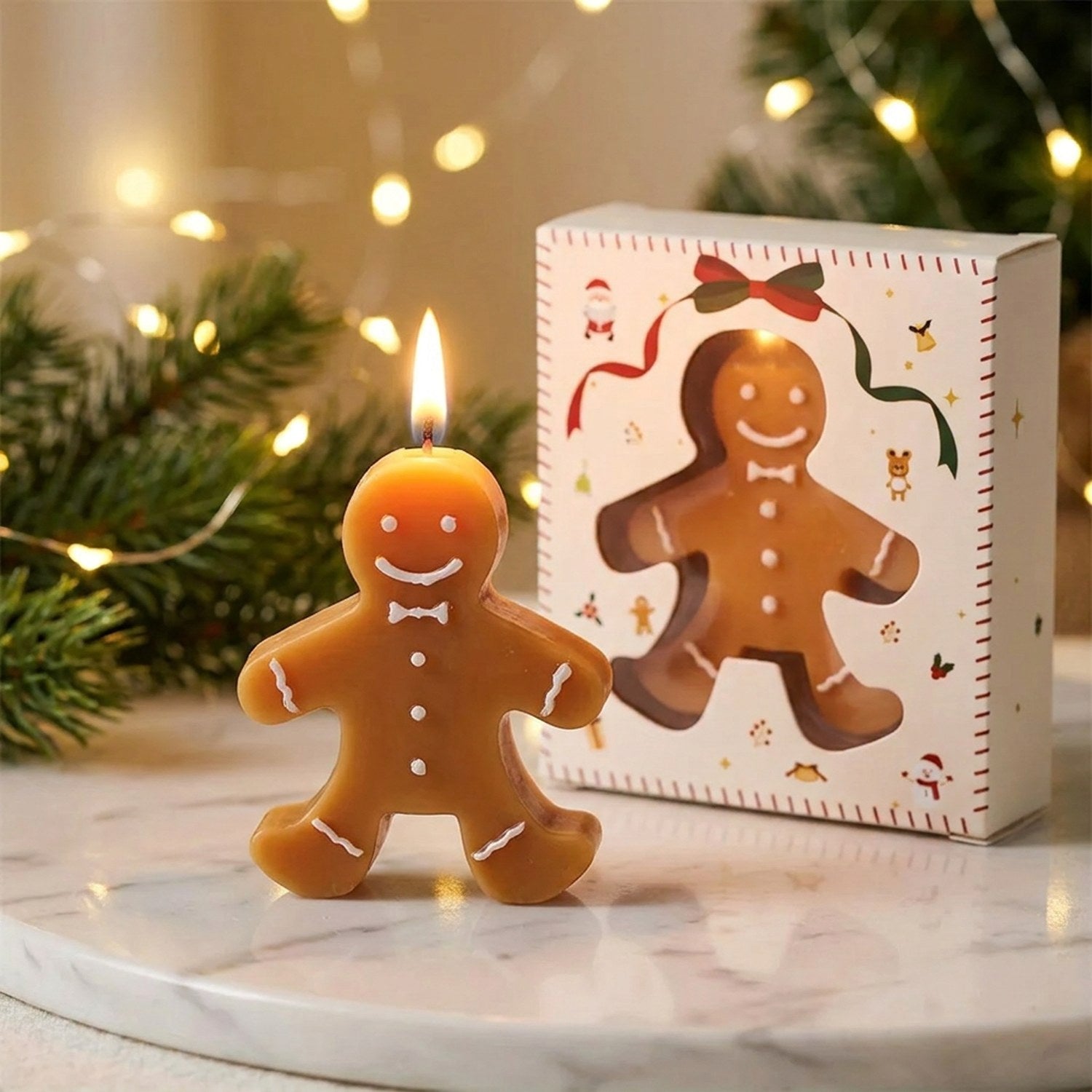 Bougie de Noël 1 pièce pain d'épice allumée avec coffret cadeau festif