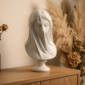 Buste dame voilée grande taille 33,5 cm en résine blanche sculpture néoclassique