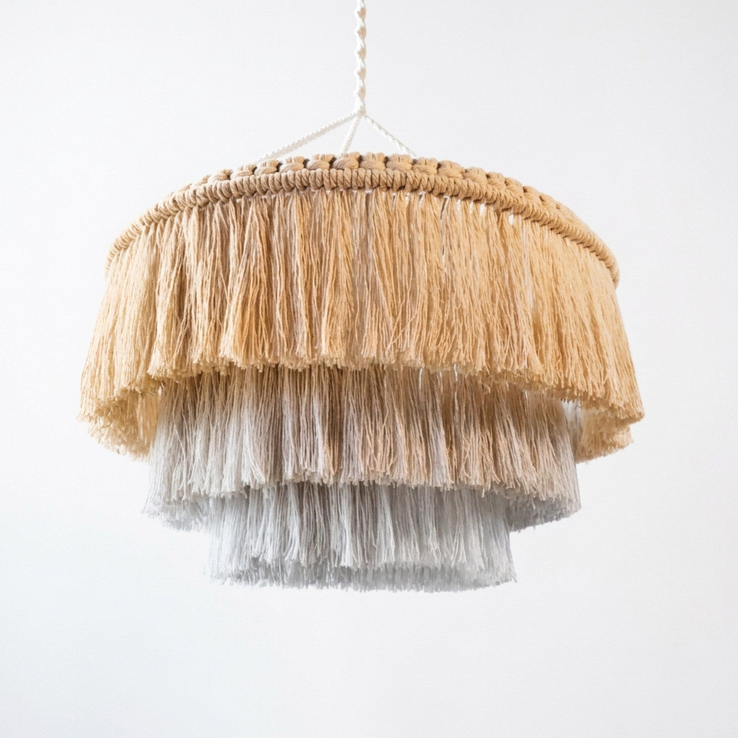 Abat-jour Pampilles 30 cm, dégradé beige-gris, Ø30×H30 cm, coton naturel